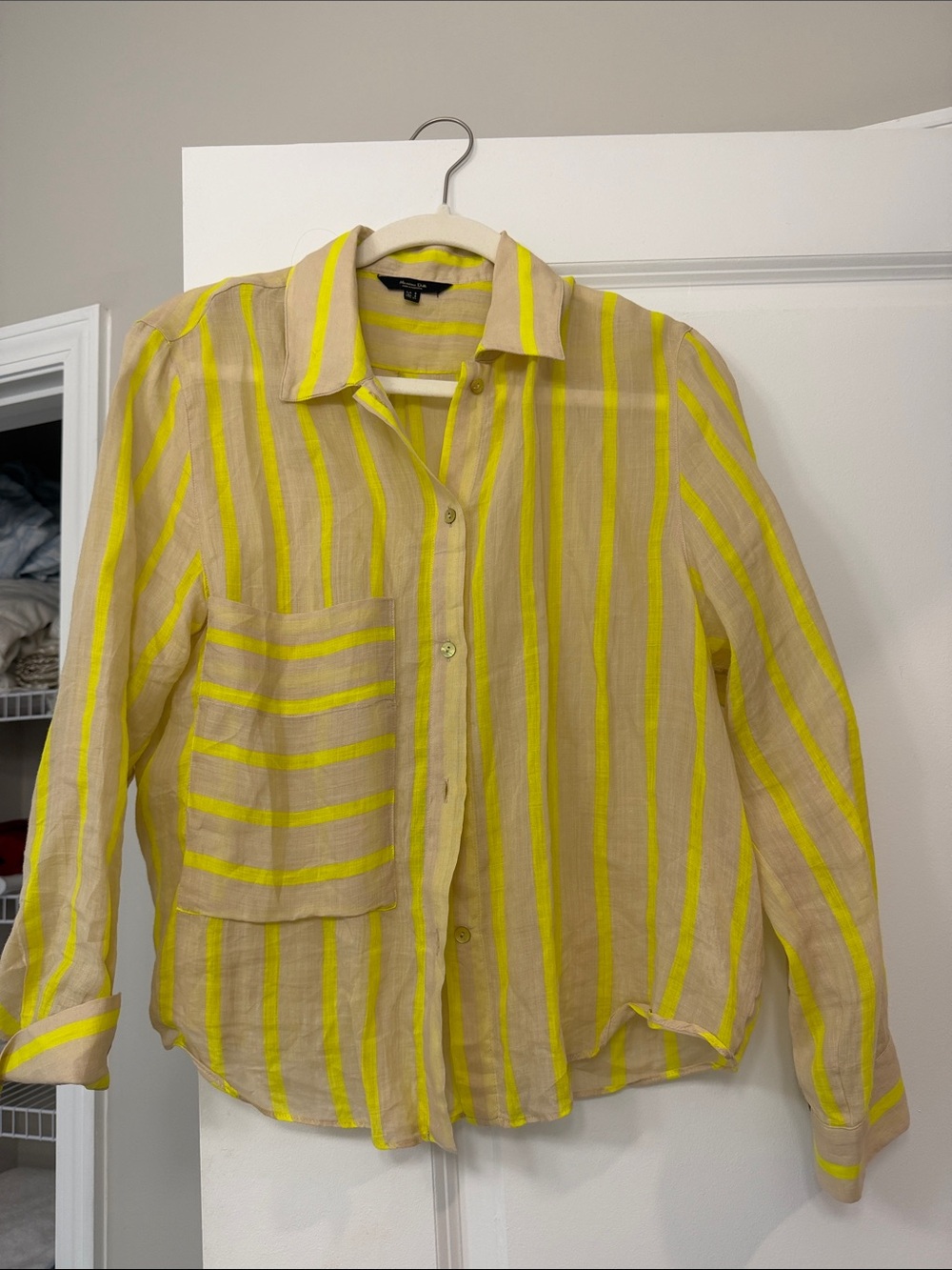Yellow Stripe Linen Button down shirt